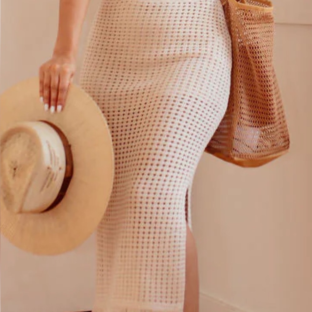 MIOU MUSE Festival Crochet Skirt with Lining, Cream Color, Midi Length. Size M